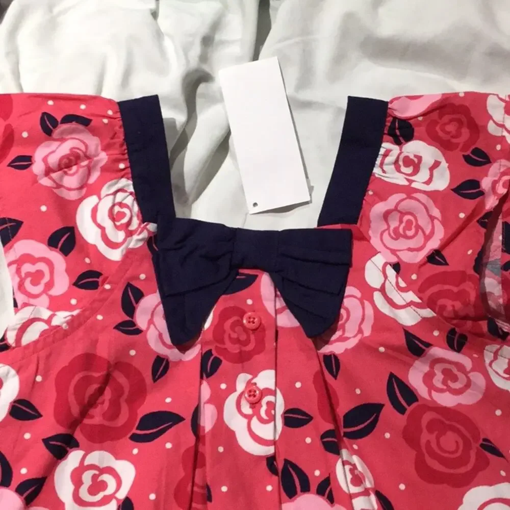 Gymboree 4t coral pink navy rose dress NWT